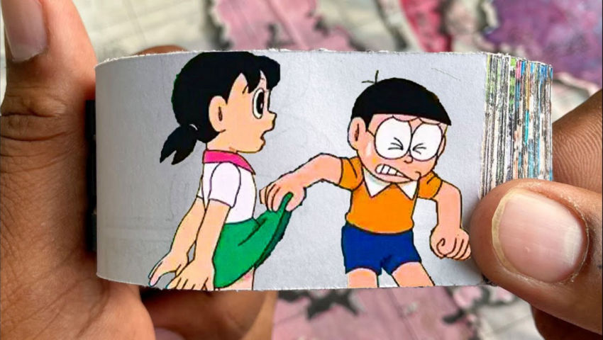 Download Nobita Shizuka HD Red Umbrella Wallpaper | Wallpapers.com